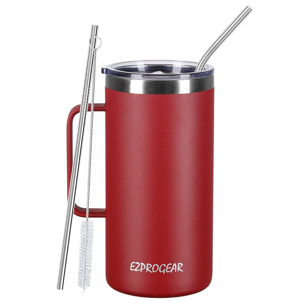 Ezprogear 40 oz Cherry Red Stainless Steel Mug Beer Tumbler Double Wall Coffee Cup with Handle and Lid