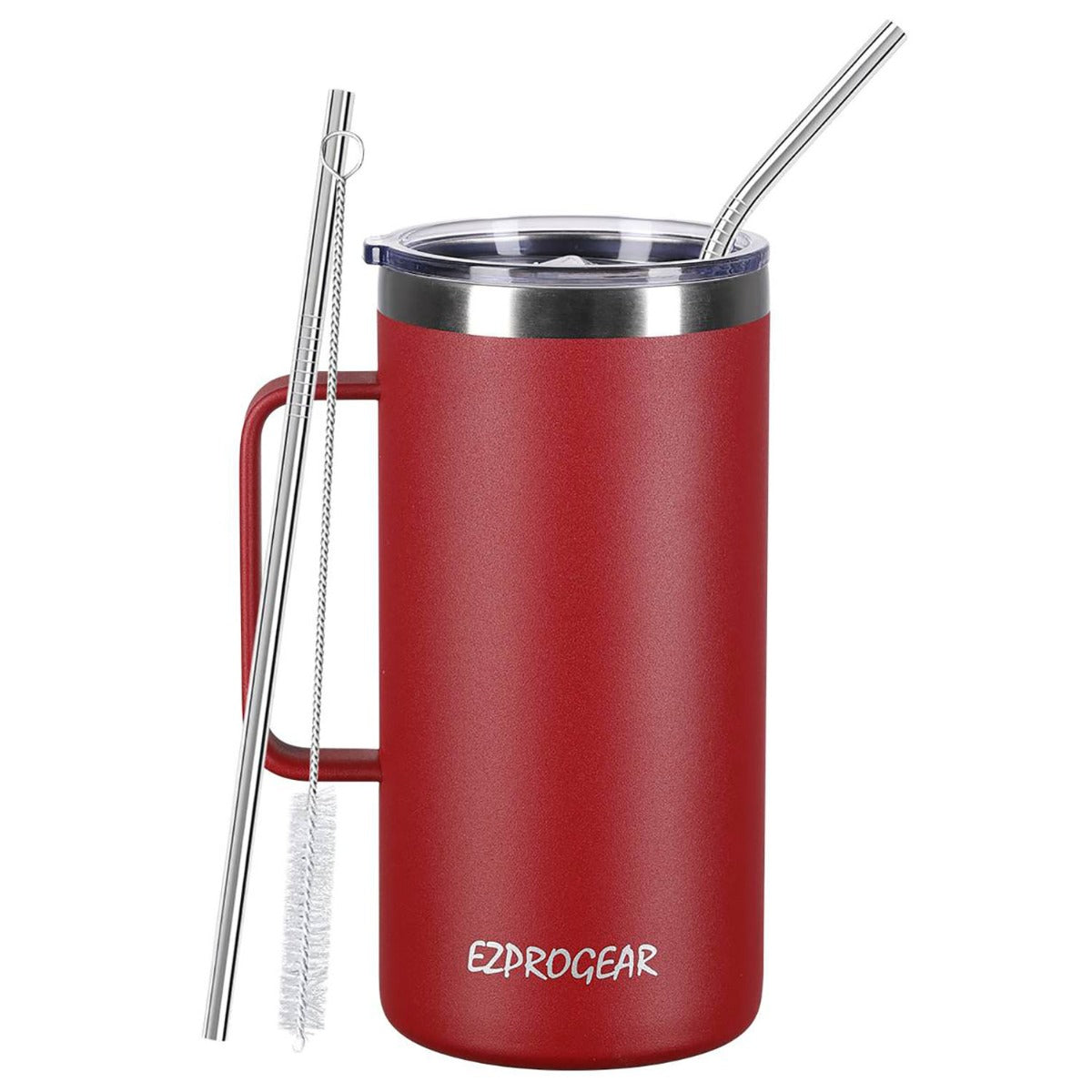 Ezprogear 40 oz Cherry Red Stainless Steel Mug Beer Tumbler Double Wall Coffee Cup with Handle and Lid