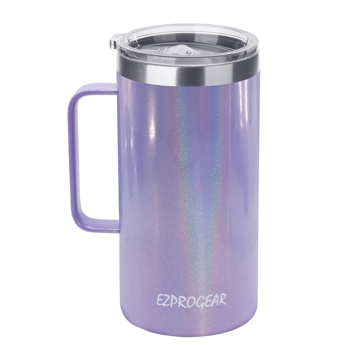 Ezprogear 40 oz Glitter Violet Stainless Steel Mug Beer Tumbler Double Wall Coffee Cup with Handle and Lid