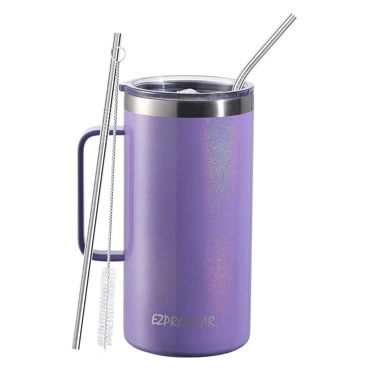 Ezprogear 40 oz Glitter Violet Stainless Steel Mug Beer Tumbler Double Wall Coffee Cup with Handle and Lid