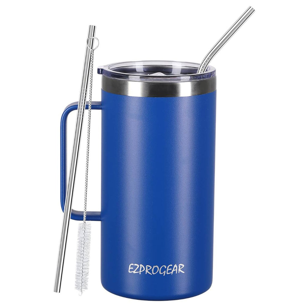 Ezprogear 40 oz Sapphire Blue Stainless Steel Mug Beer Tumbler Double Wall Coffee Cup with Handle and Lid