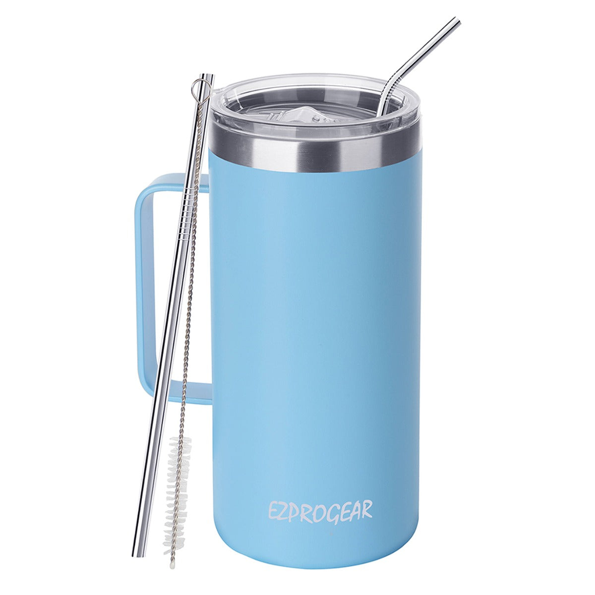 Ezprogear 40 oz SKy Blue Stainless Steel Mug Beer Tumbler Double Wall Coffee Cup with Handle and Lid