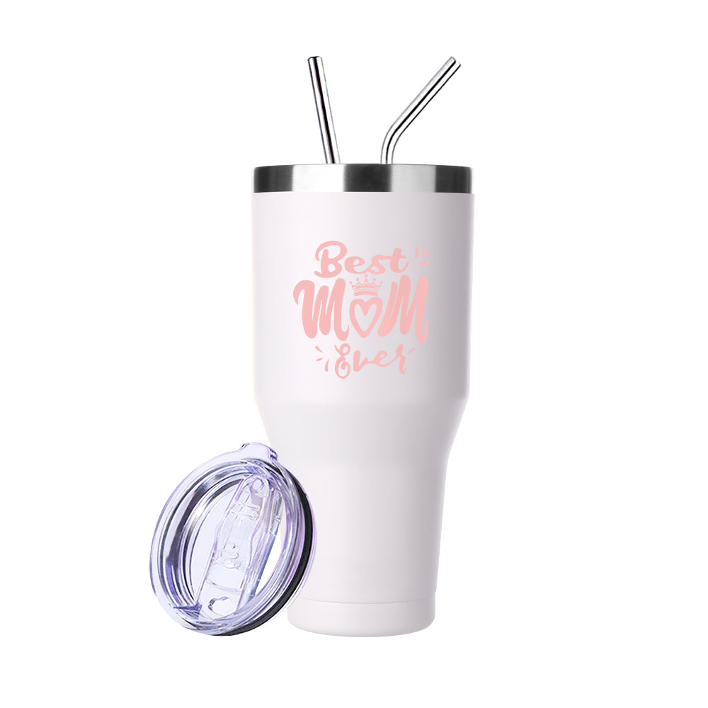Best Mom Gift - Ezprogear 40 oz Stainless Steel Insulated Tumbler Water Cup (40 oz, Best Mom White)