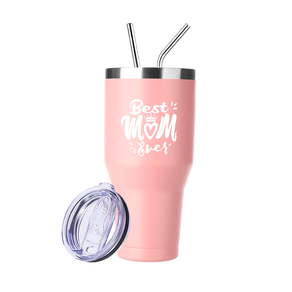 Ezprogear 40 oz Stainless Steel Insulated Tumbler with Straw – Best Mom Ever Gift, Pink Travel Water Mug