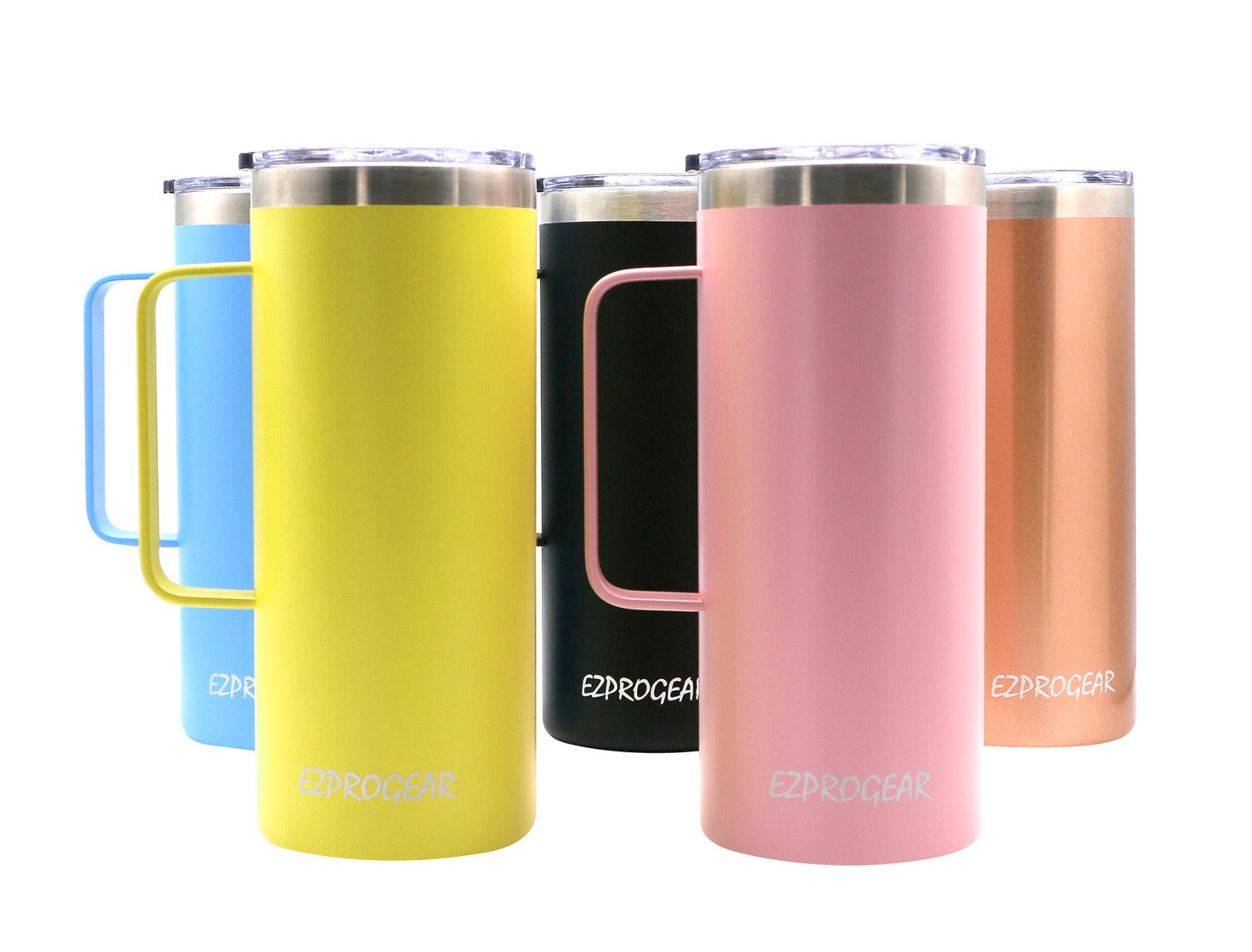 Ezprogear 32 oz Navy Gray Stainless Steel Beer Tumbler Double Wall Coffee Mug with Handle and Lid