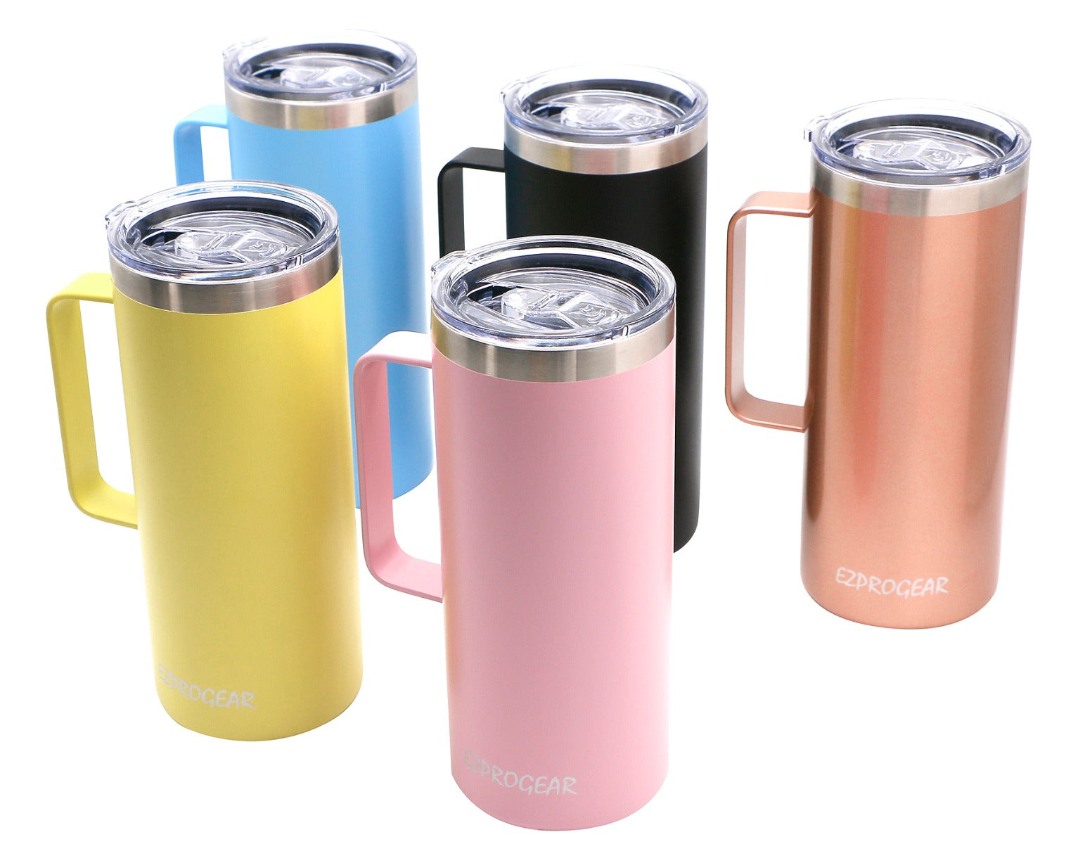 Ezprogear 32 oz Navy Gray Stainless Steel Beer Tumbler Double Wall Coffee Mug with Handle and Lid