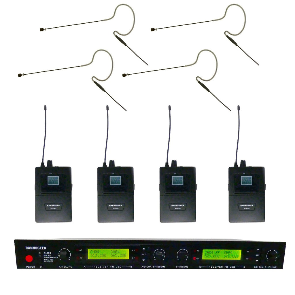 Rannsgeer UHF R288-630B 4-Channel Black Color Mini Headset Wireless Microphone