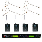 Rannsgeer R288-630CC 4-Channel UHF Wireless System - 128 Frequencies, 4 Cocoa Color Mini Headsets, 300ft Range