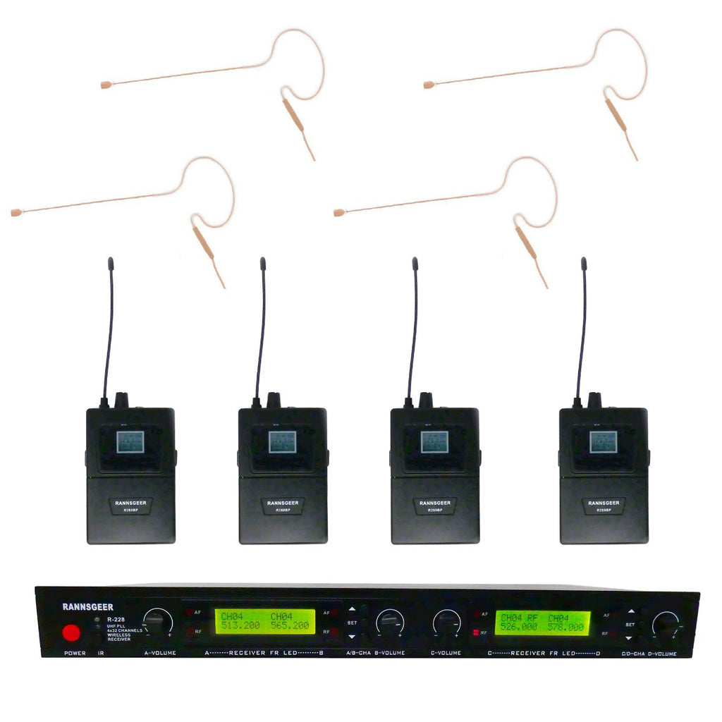 Rannsgeer UHF R288-630T 4-Channel Tan Color Mini Headset Wireless Microphone