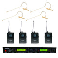 Rannsgeer R288-70D 4-Channel UHF Wireless System - 128 Frequencies, 4 Beige Mini Headsets with Detachable Cables, 300ft Range