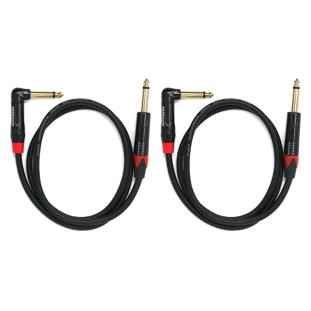 Rannsgeer R7901P2 1/4" TS Right Angle to 1/4" TS 1 Feet 2 Pack Cable