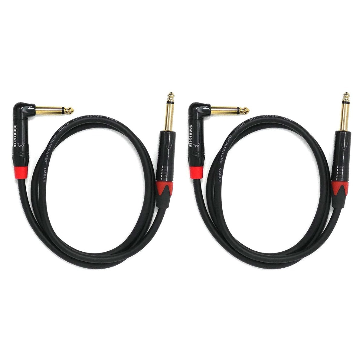 Rannsgeer R7901P2 1/4" TS Right Angle to 1/4" TS 1 Feet 2 Pack Cable
