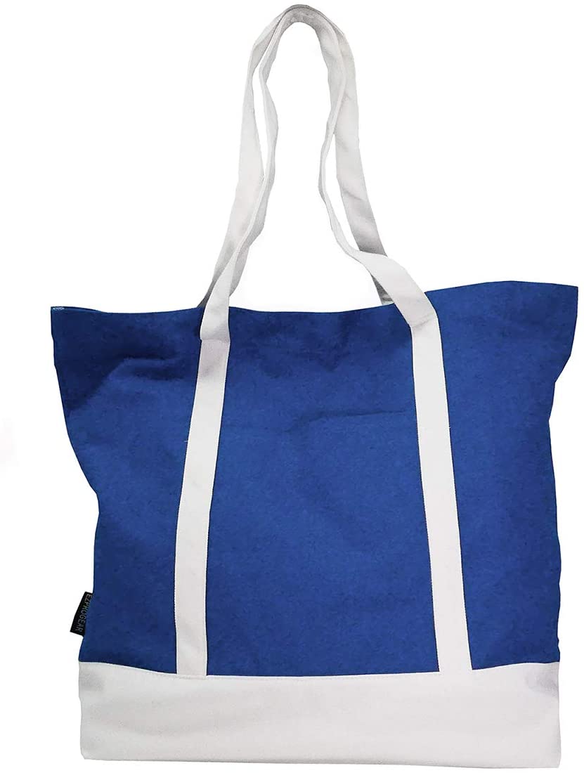 Ezprogear Large Heavy Duty Canvas Tote Bag Navy BLue/White 20" W x 17" H x 6" D