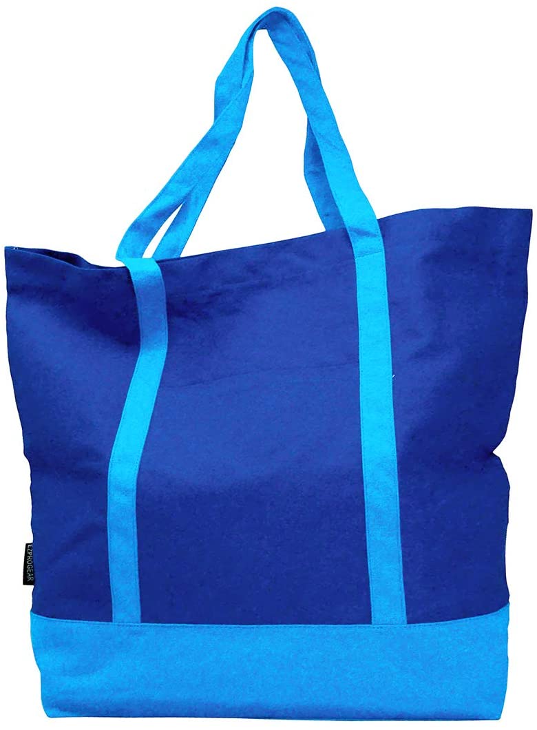 Ezprogear Large Heavy Duty Canvas Tote Bag Navy BLue/Sky Blue 20" W x 17" H x 6" D