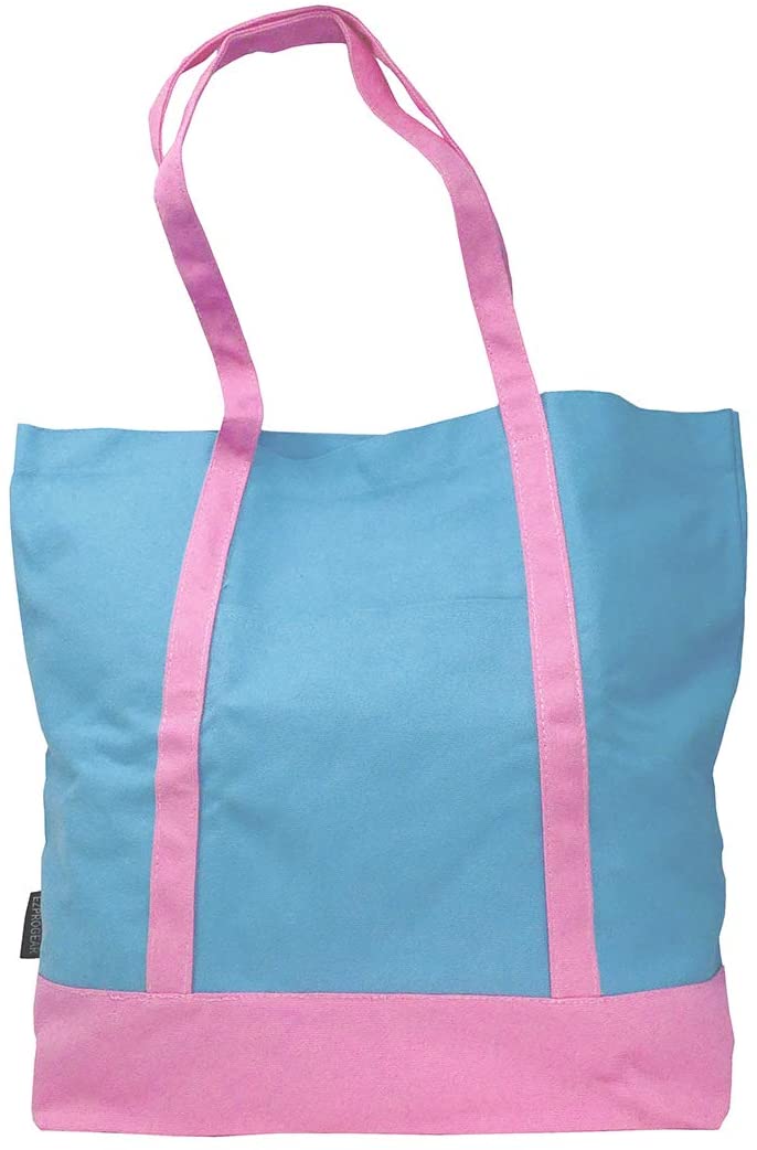 Ezprogear Large Heavy Duty Canvas Tote Bag Sky Blue/Pink 20" W x 17" H x 6" D