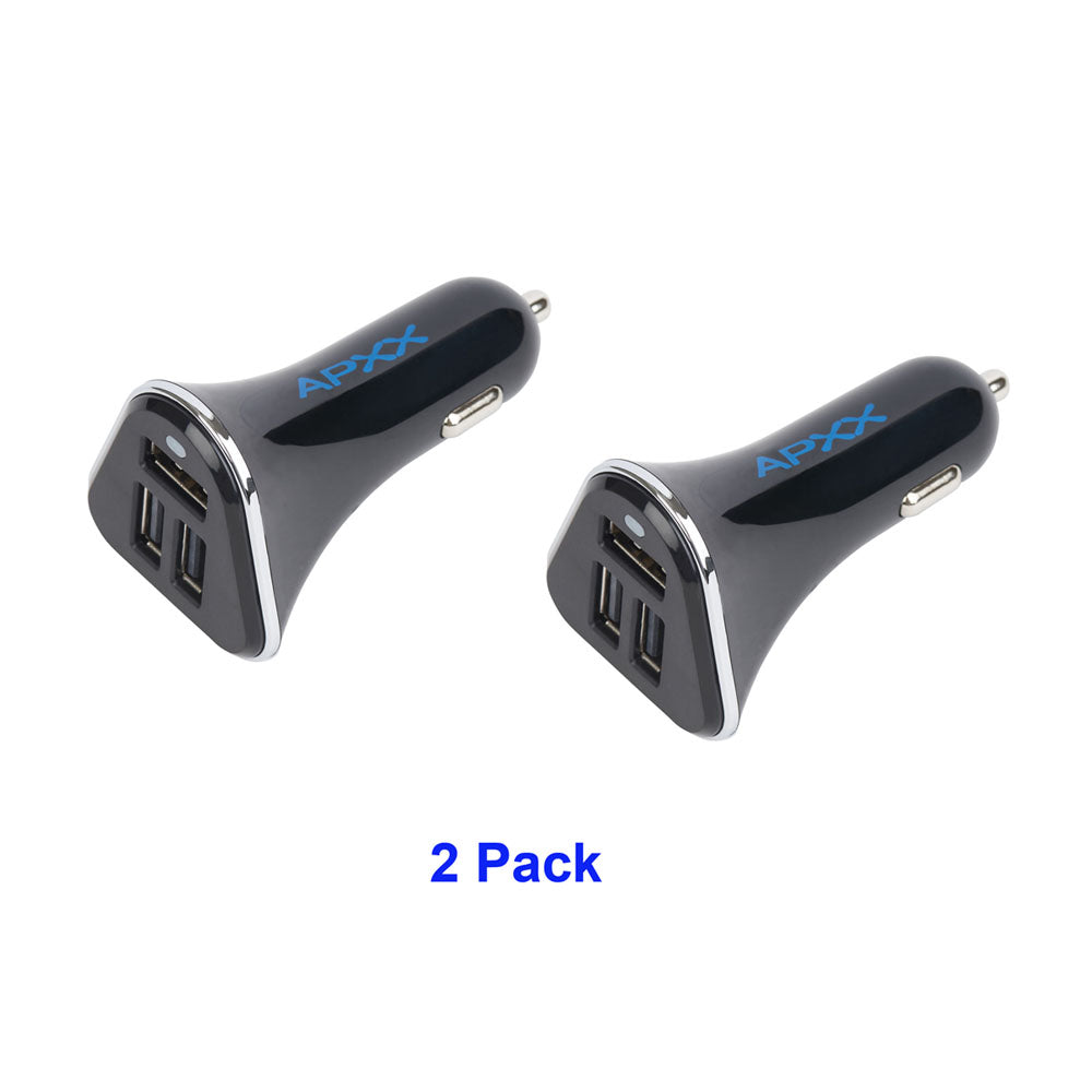 APXX 3-Port USB Car Charger (2 Pack) - 34W 6.8A Smart Fast Charging Adapter