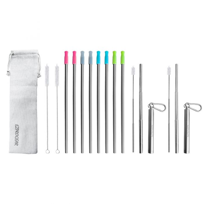 Ezprogear Stainless Steel Metal Straws 5.75 Short 8mm Wide w/Silicone Tips  (8 Pack)