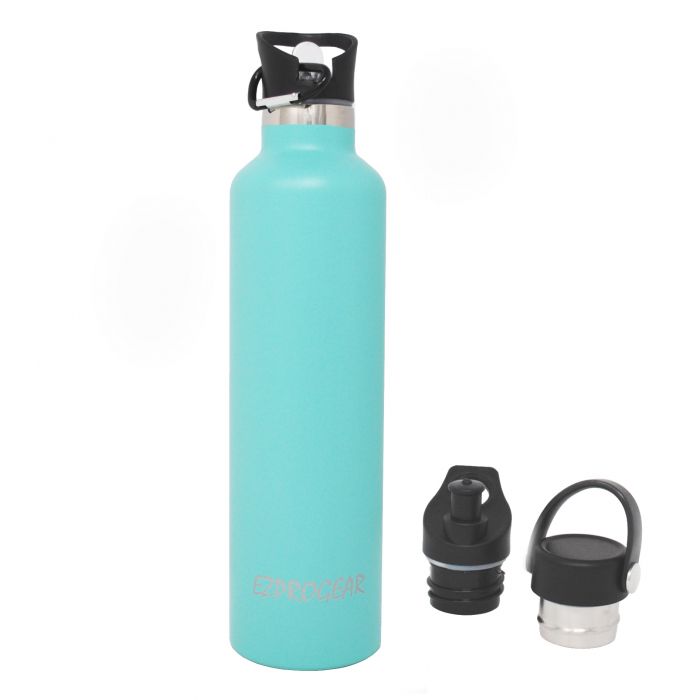 Ezprogear Sport Water Bottle 3 Lids 34 oz Stainless Steel Travel Portable  Double Wall Vacuum Insulated Thermo Standard Mouth (Mint) EZ34WB-SKB