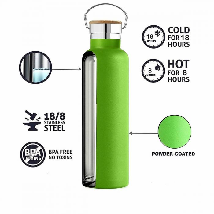 Ezprogear 25 oz Stainless Steel Water Bottle with 3 Lids ((Orange