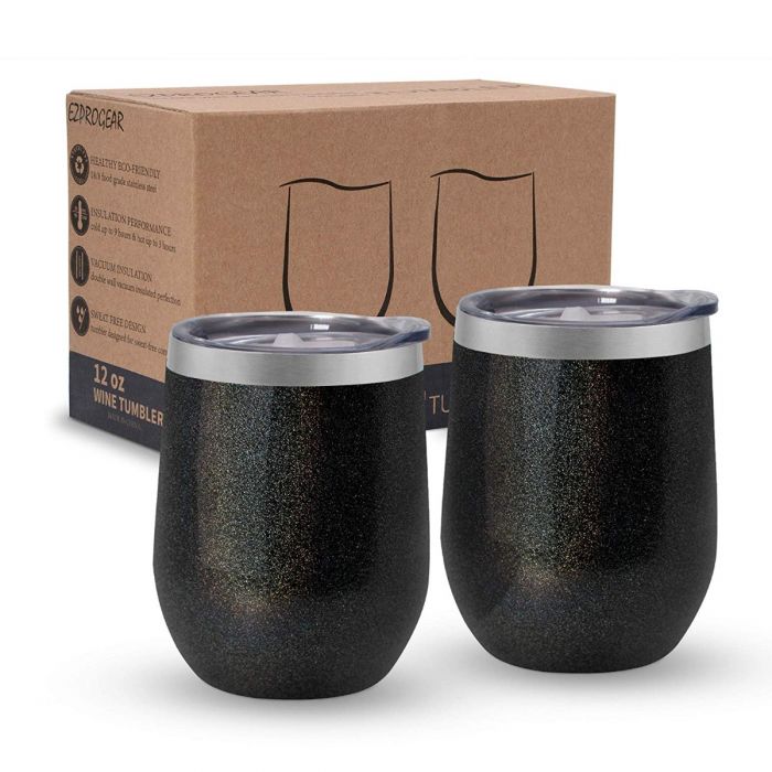 Ezprogear Stainless Steel Wine Tumbler Glasses 12 oz Double Wall Vacuum  Insulated Travel Cup 2 Pack with Slider Lid for Coffee, Ice Cream, Cocktails