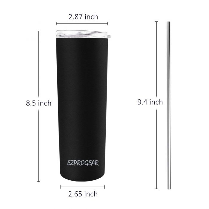 Ezprogear 20 oz Stainless Steel Skinny Insulated Tumbler 2 Straws