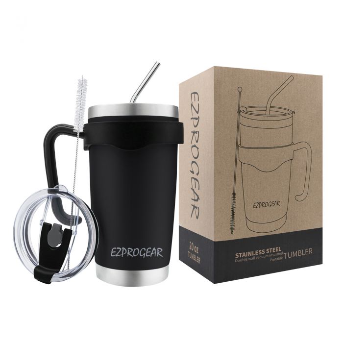 Black Ezprogear Stainless Steel 40 oz Black Coffee Tumbler with Handle Water Mug with Lid