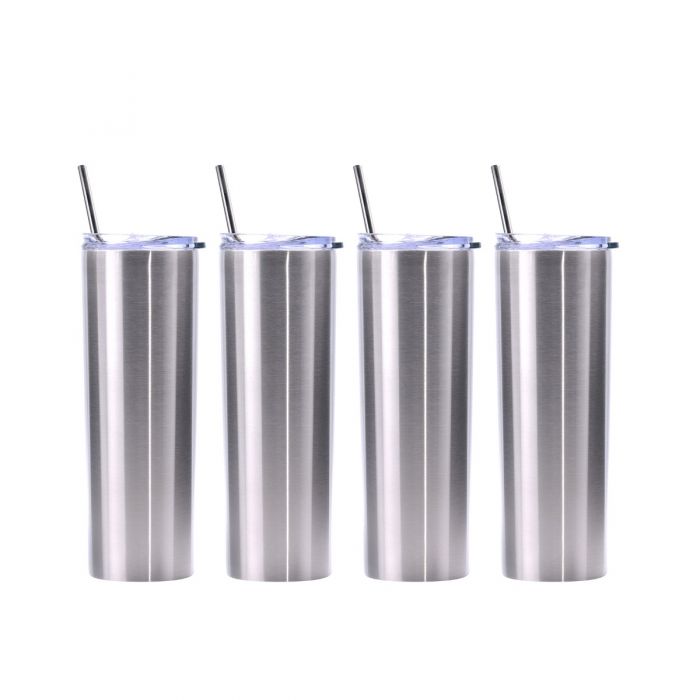 Ezprogear 20 oz Stainless Steel 4 Pack Black Double Wall Vacuum Insulated  Slim Skinny Travel Mug Water Tumbler with Lid and Straw