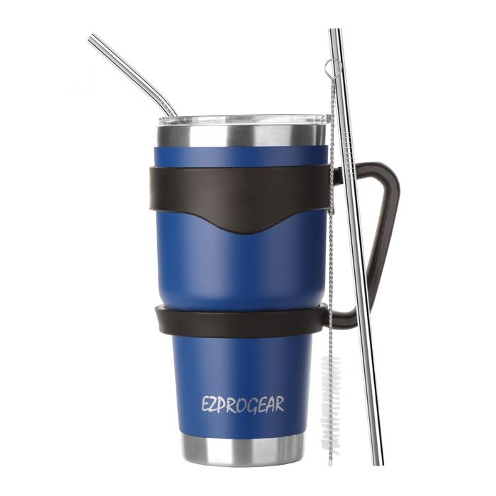 30oz Blue Tumbler Stainless Steel Double Wall Vacuum Insulated Mug with  Straw and Lid, Cleaning Brush for Cold and Hot Beverages