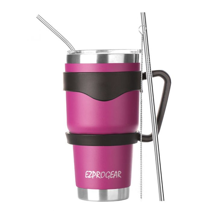 Ezprogear 30 oz Stainless Steel Carnation Pink/Cherry Red Tumbler Double  Wall Vacuum Insulated with Straws and Handle