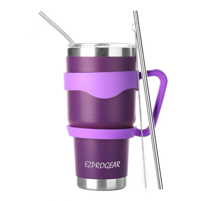 Ezprogear 30 oz Stainless Steel Carnation Pink/Cherry Red Tumbler Double  Wall Vacuum Insulated with Straws and Handle
