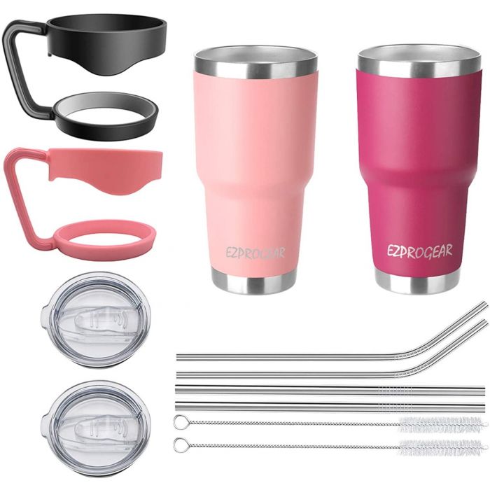 Ezprogear 30 oz 2 Pack Blue and Magenta Stainless Steel Tumbler Double Wall  Vacuum Insulated with Straws and Handle