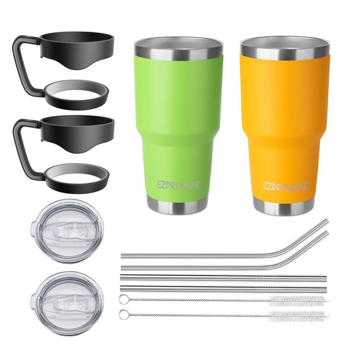Ezprogear 30 oz 2 Pack Lime Green and Mango Stainless Steel Tumbler Double  Wall Vacuum Insulated with Straws and Handle