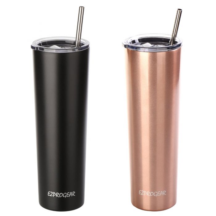 12 Packs Stainless Steel Skinny Tumblers with Lids and Straws 20