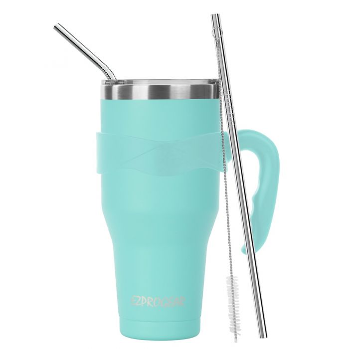Ezprogear 40 oz Blue Stainless Steel Tumbler Double Wall Vacuum Insulated  with Straws and Handle