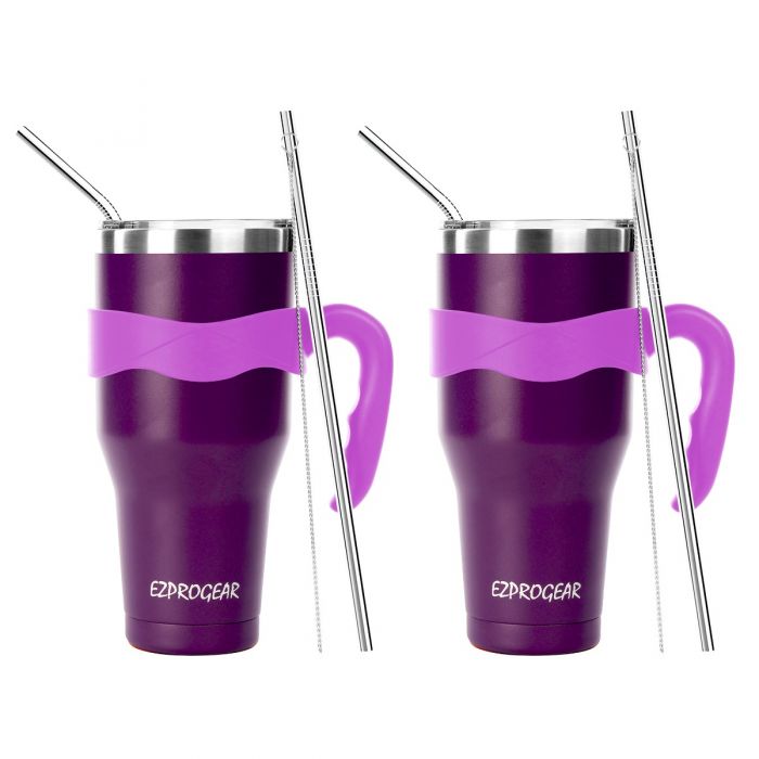 20 oz Stainless Steel Tumbler Double Wall Vacuum Insulated Coffee Cup  Travel Mug with Straws No Handle (Purple) 