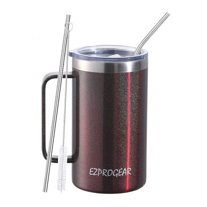 Ezprogear 20 oz Stainless Steel Slim Skinny Insulated Tumbler Purple Cup  with 2 Straws, Brush and Lid
