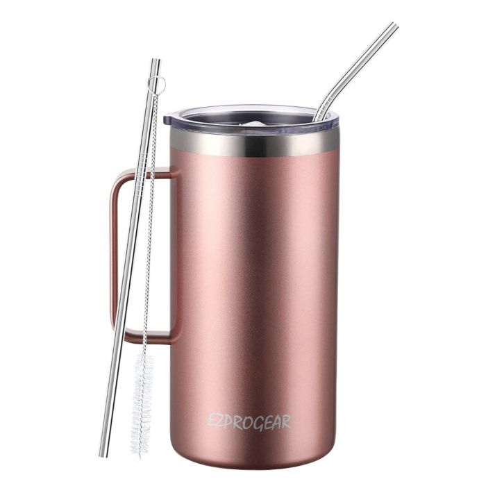 Ezprogear 32 oz Stainless Steel Beer Tumbler Double Wall Water Cup with  Handle and Lid (Stainless Color)