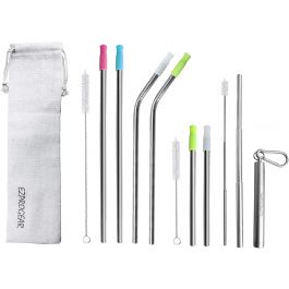 Ezprogear Metal Stainless Steel Wide Straws with Silicone Tips Collapsible  Straw and 8mm Reusable Drinking Straw
