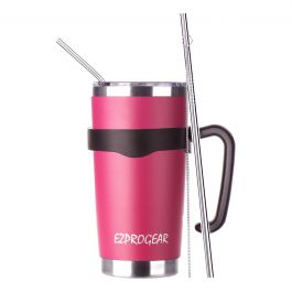 Ezprogear 30 oz Insulated Stainless Steel Tumbler Travel Cup with Handle,  Lid & Straw - Double Walled Vacuum Thermos for Coffee, Tea & Water (Pink)