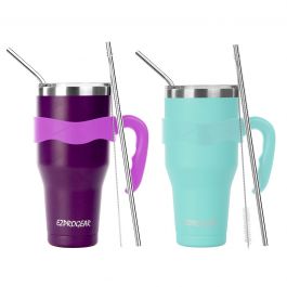 Ezprogear 30 oz Stainless Steel Double Wall Vacuum Insulated with Straws and Handle (30 oz, Purple) , Purple