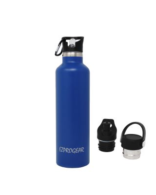 Ezprogear Sport Water Bottle 3 Lids 25 oz Stainless Steel Travel Portable Double Wall Vacuum Insulated Thermo Standard Mouth (Navy Blue) EZ25WB-RB