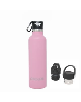 Ezprogear Sport Water Bottle 3 Lids 25 oz Stainless Steel Travel Portable Double Wall Vacuum Insulated Thermo Standard Mouth (Pink) EZ25WB-LPK