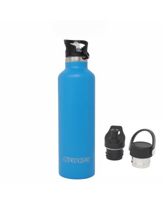 Ezprogear Sport Water Bottle 3 Lids 25 oz Stainless Steel Travel Portable Double Wall Vacuum Insulated Thermo Standard Mouth (Sapphire) EZ25WB-SoftBL