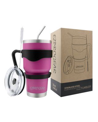 Ezprogear 30 oz Insulated Stainless Steel Tumbler Travel Cup with Handle, Lid & Straw - Double Walled Vacuum Thermos for Coffee, Tea & Water (Magenta) EZT30-MAG