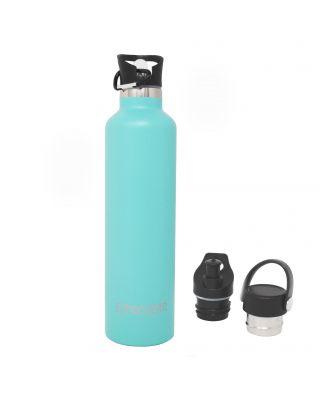 Ezprogear Sport Water Bottle 3 Lids 34 oz Stainless Steel Travel Portable Double Wall Vacuum Insulated Thermo Standard Mouth (Mint) EZ34WB-SKB