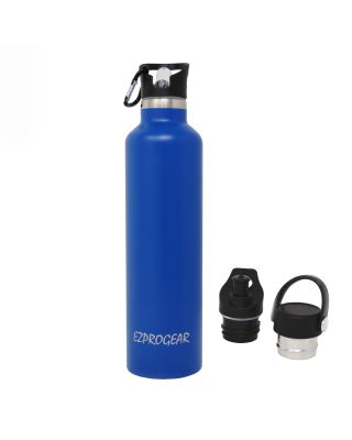 Ezprogear Sport Water Bottle 3 Lids 34 oz Stainless Steel Travel Portable Double Wall Vacuum Insulated Thermo Standard Mouth (Navy Blue) EZ34WB-RB