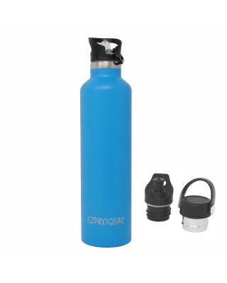Ezprogear Sport Water Bottle 3 Lids 34 oz Stainless Steel Travel Portable Double Wall Vacuum Insulated Thermo Standard Mouth (Sapphire) EZ34WB-SoftBL