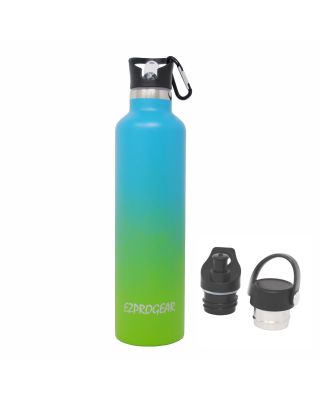 Ezprogear Sport Water Bottle 3 Lids 34 oz Stainless Steel Travel Portable Double Wall Vacuum Insulated Thermo Standard Mouth (Sapphire/Green) EZ34WB-SBG