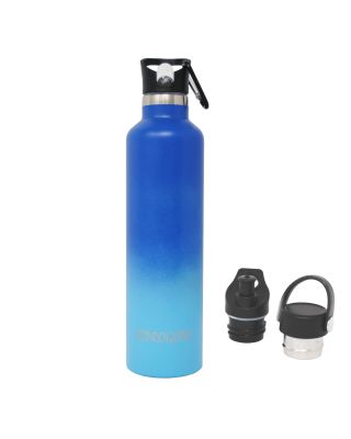 Ezprogear Sport Water Bottle 3 Lids 34 oz Stainless Steel Travel Portable Double Wall Vacuum Insulated Thermo Standard Mouth (Navy/SkyBlue) EZ34WB-SSRB
