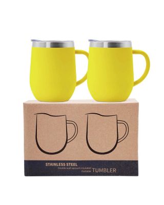 2 Pack 12 oz Handle Neon Yellow Stainless Steel Mug Cup with Lid Double Wall Insulated